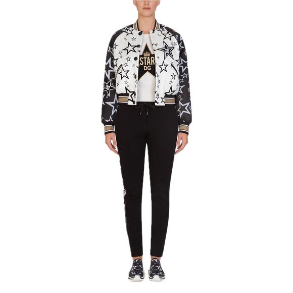 NWT Dolce & Gabbana Black White Stars Print reversible Bomber Jacket IT 44 US L - Picture 2 of 8